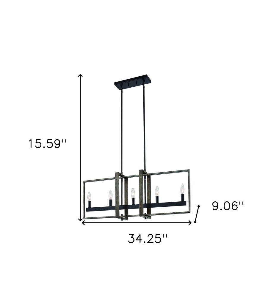 Brown And Black Kitchen Island Five Light Metal Dimmable Chandelier