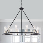 Black And Gold Candle Style Twelve Light Metal Dimmable Chandelier
