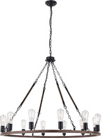 Brown And Black Candle Style Twelve Light Metal Dimmable Chandelier
