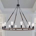 Brown And Black Candle Style Twelve Light Metal Dimmable Chandelier