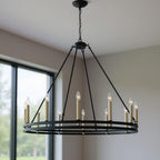 Black And Gold Candle Style Twelve Light Metal Dimmable Chandelier