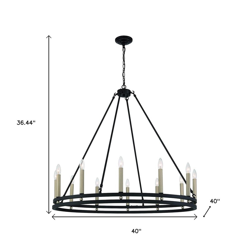 Black And Gold Candle Style Twelve Light Metal Dimmable Chandelier