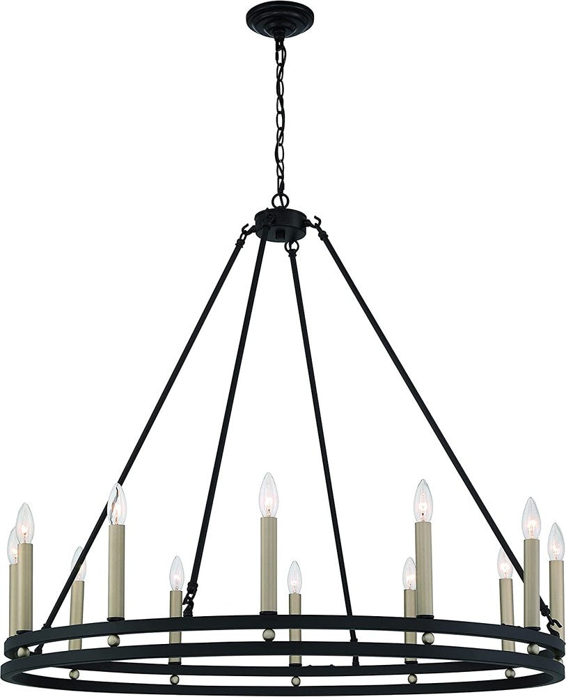 Black And Gold Candle Style Twelve Light Metal Dimmable Chandelier