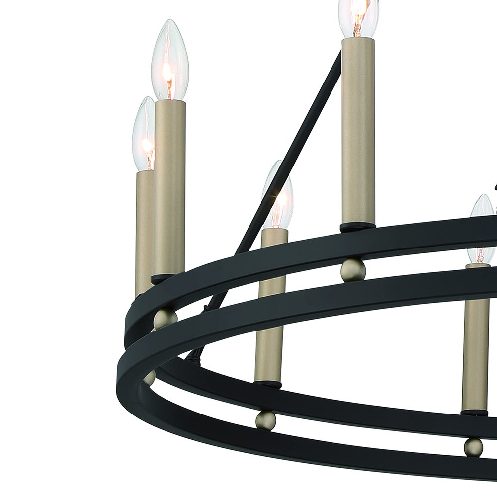 Black And Gold Candle Style Twelve Light Metal Dimmable Chandelier