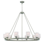 Silver Shaded Ten Light Metal Dimmable Chandelier With White Shades