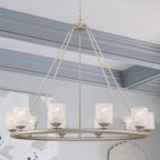 Silver Shaded Ten Light Metal Dimmable Chandelier With White Shades