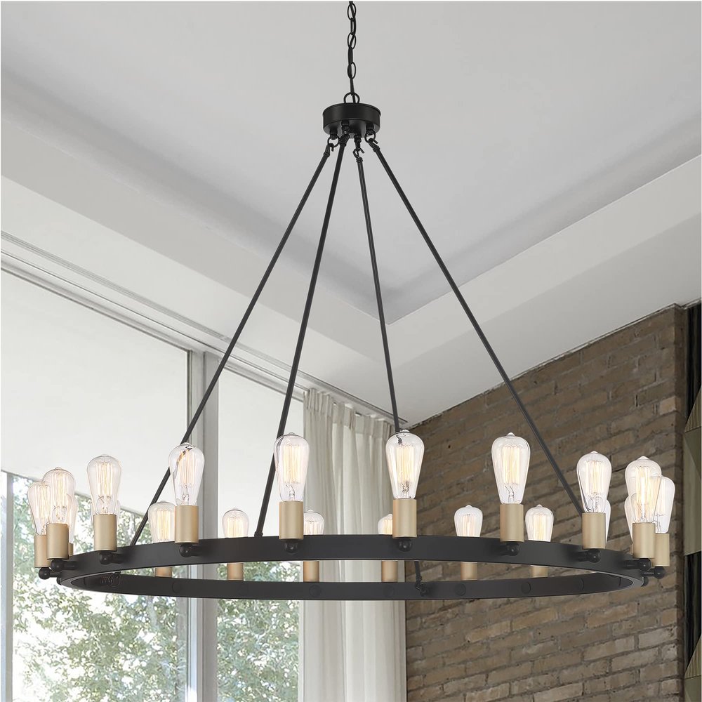 Black And Gold Candle Style Multi Light Metal Dimmable Chandelier