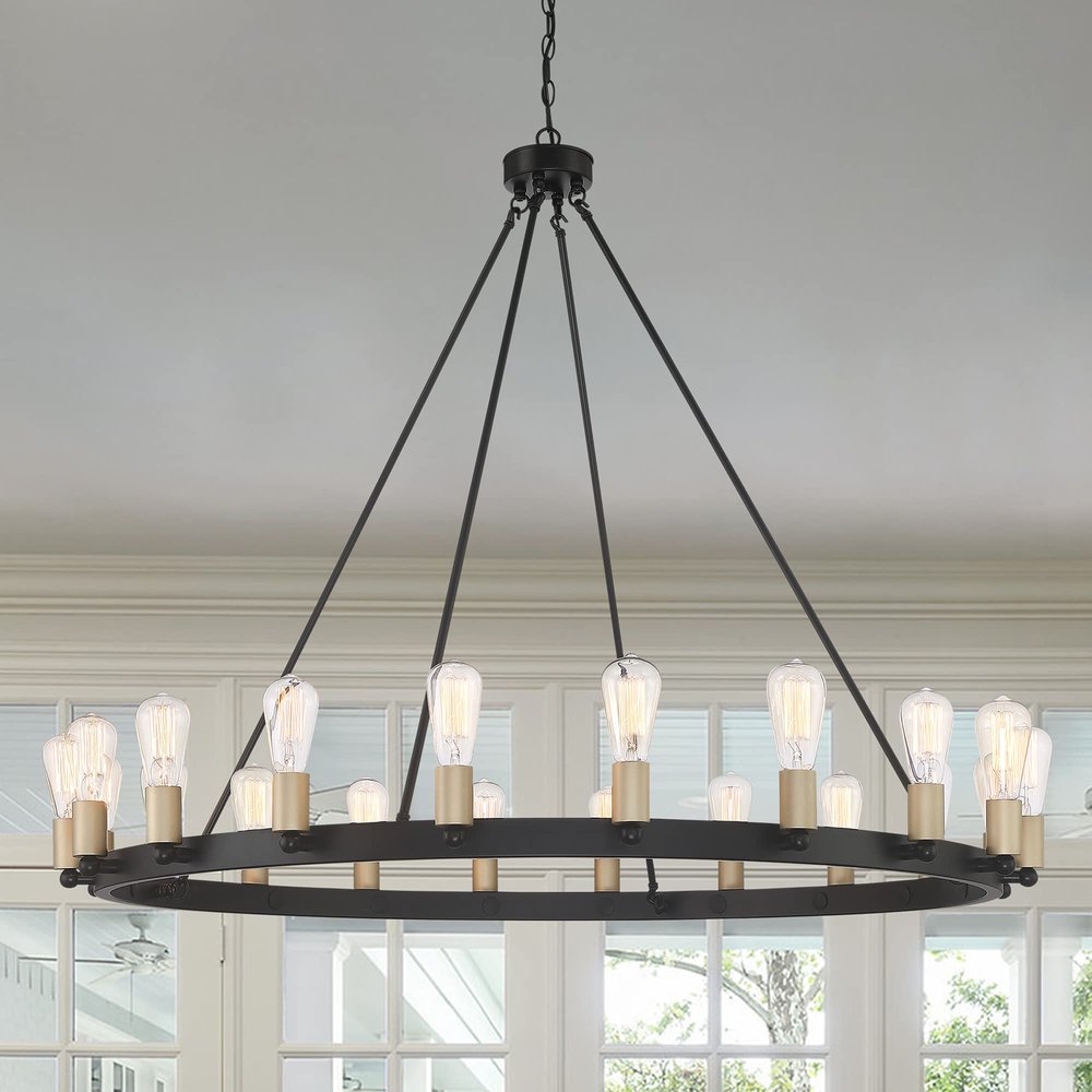 Black And Gold Candle Style Multi Light Metal Dimmable Chandelier
