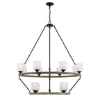 Black Candle Style Twelve Light Metal Dimmable Chandelier With White Shades