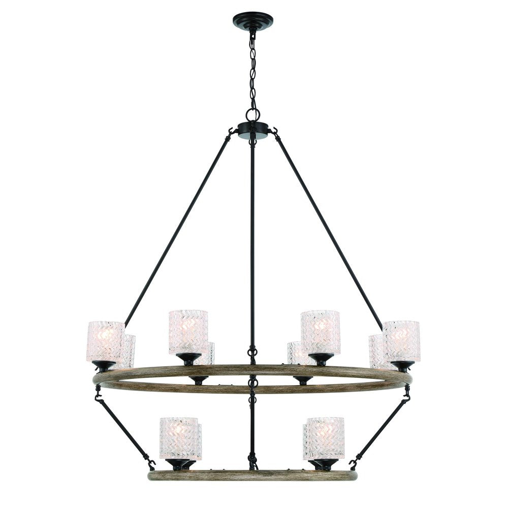Black Candle Style Twelve Light Metal Dimmable Chandelier With White Shades