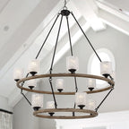 Black Candle Style Twelve Light Metal Dimmable Chandelier With White Shades