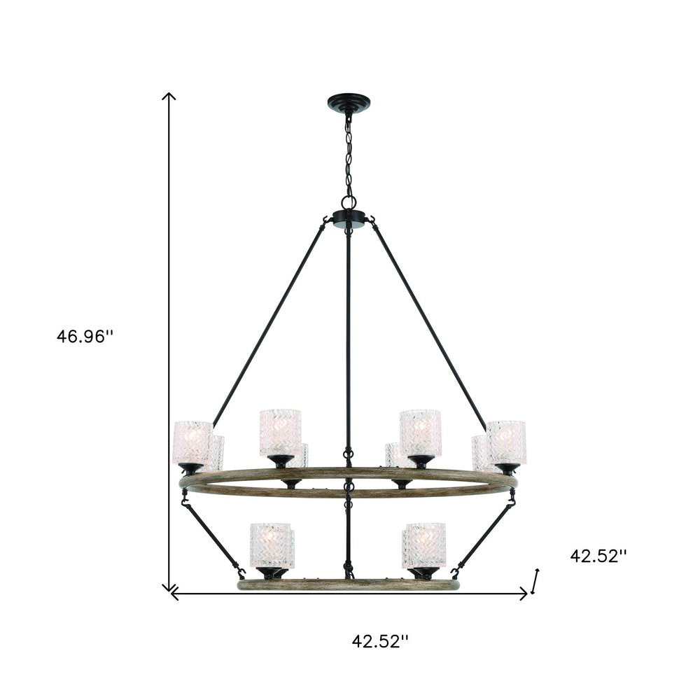 Black Candle Style Twelve Light Metal Dimmable Chandelier With White Shades