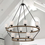 Black Candle Style Twelve Light Metal Dimmable Chandelier With White Shades