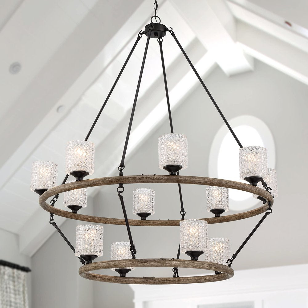 Black Candle Style Twelve Light Metal Dimmable Chandelier With White Shades