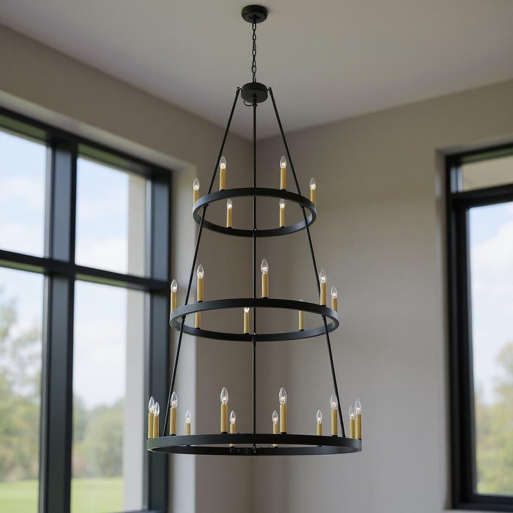 Black Candle Style Multi Light Metal Dimmable Chandelier