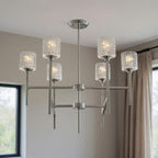 Silver Candle Style Six Light Metal Dimmable Chandelier With Clear Shades