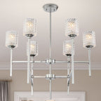 Silver Candle Style Six Light Metal Dimmable Chandelier With Clear Shades
