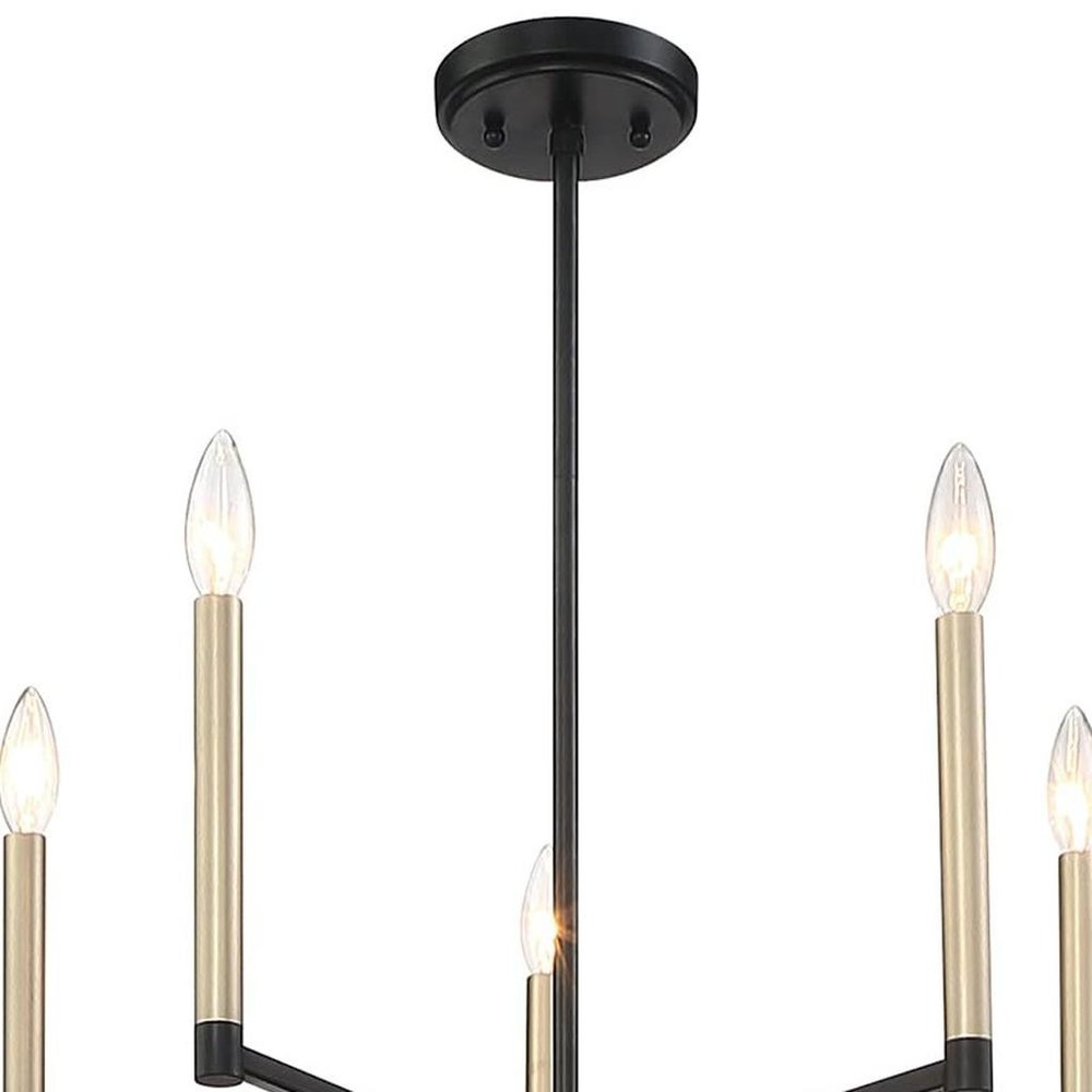 Black And Gold Candle Style Five Light Metal Dimmable Chandelier