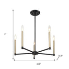 Black And Gold Candle Style Five Light Metal Dimmable Chandelier