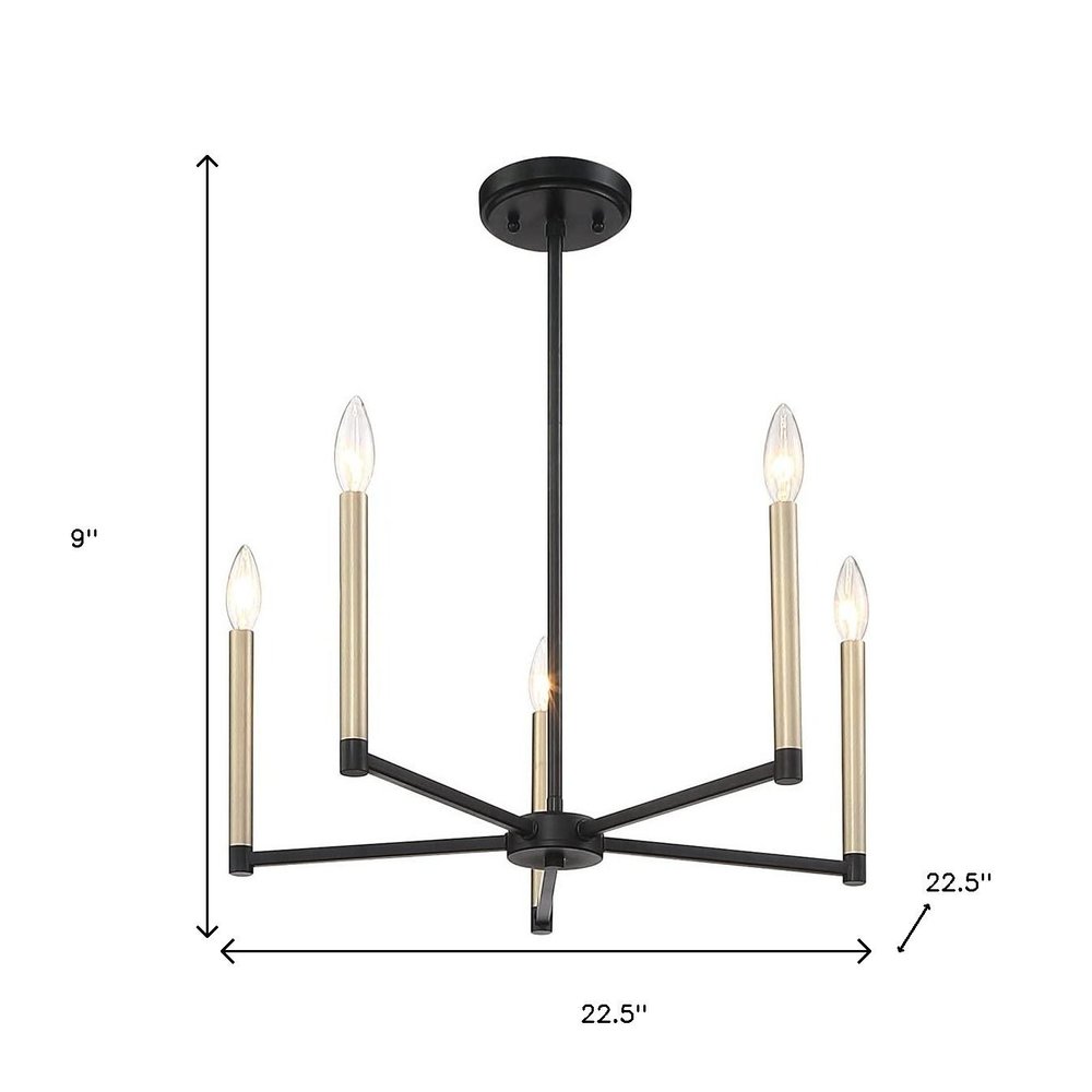 Black And Gold Candle Style Five Light Metal Dimmable Chandelier