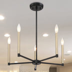Black And Gold Candle Style Five Light Metal Dimmable Chandelier