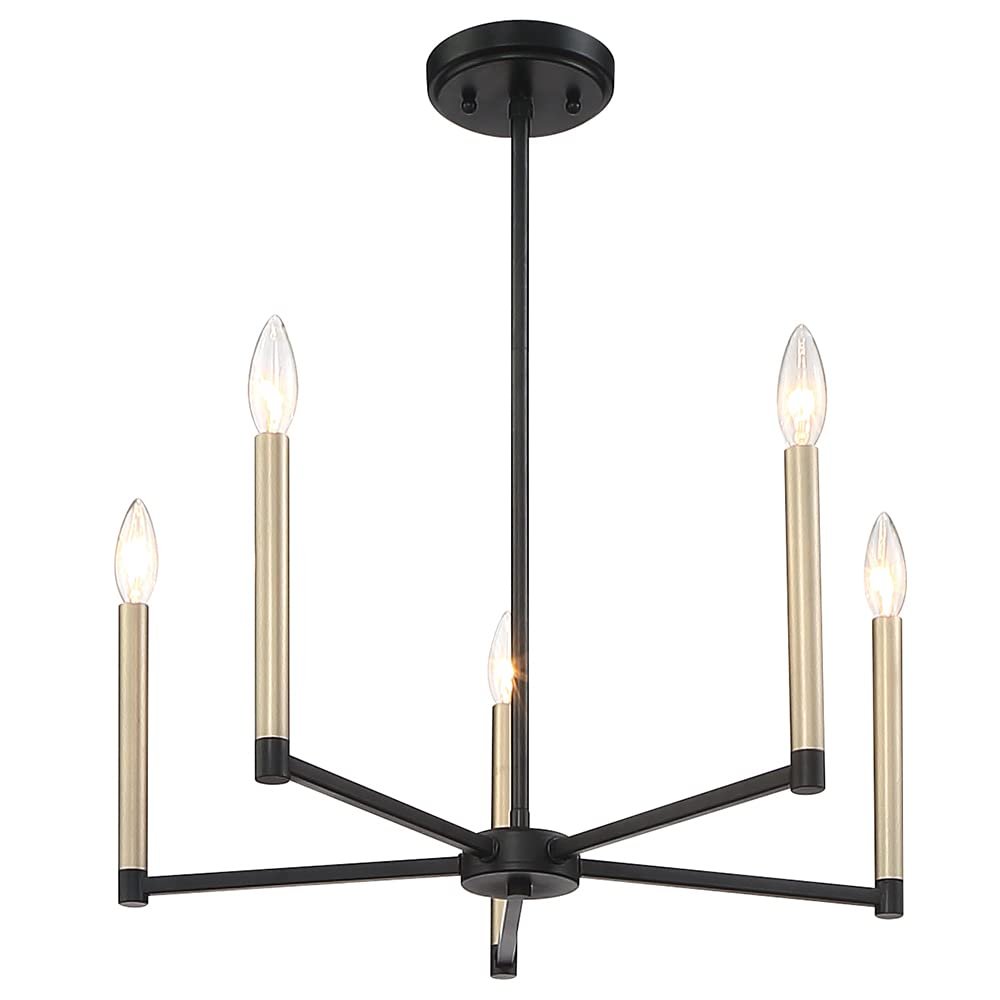 Black And Gold Candle Style Five Light Metal Dimmable Chandelier