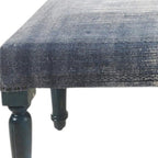 47" Blue And Cream Abstract Design Blue Leg Upholstered Bench