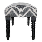47" Gray And White Geometric Cotton Upholstered Distressed Bench