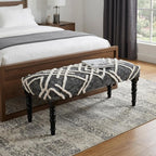 47" Gray And White Geometric Cotton Upholstered Distressed Bench