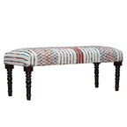 47" Ivory Red and Pink Black Leg Chevron Stripe Upholstered Bench
