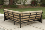 Two Piece Brown and Tan Metal Sectional Seating Group With Table