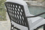 Four Piece Black and Light Gray Metal Outdoor Patio Set With Table