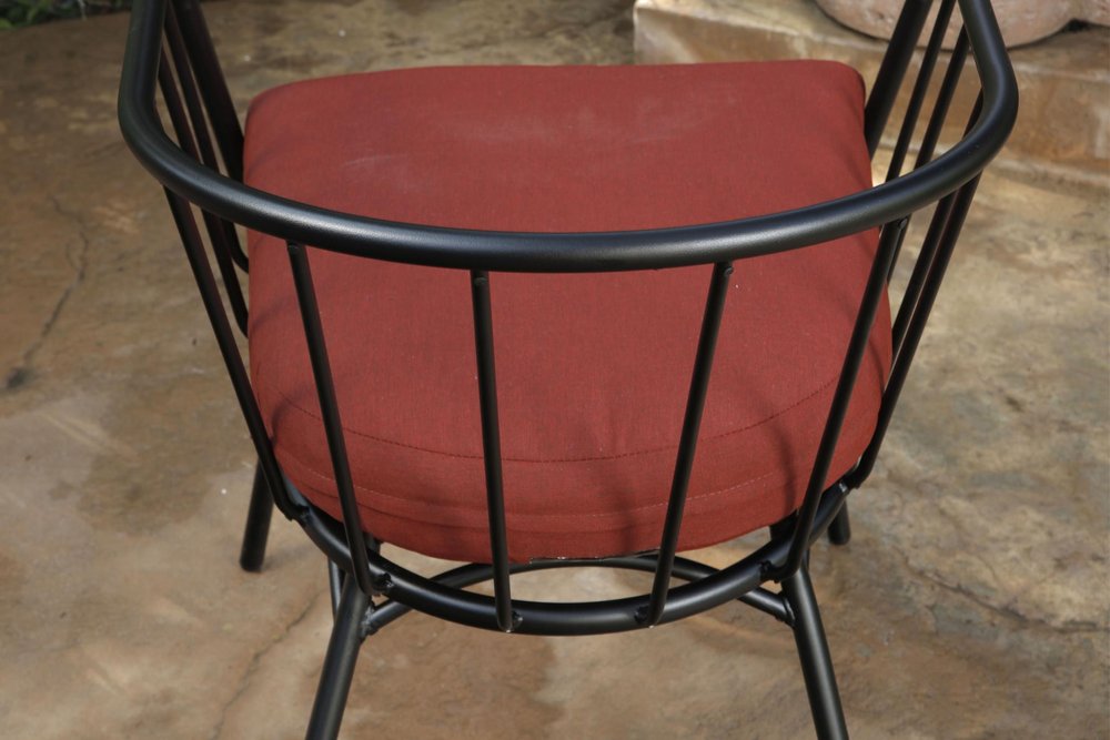 Three Piece Black and Red Metal Two Person Seating Group With Table