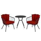 Three Piece Black and Red Metal Two Person Seating Group With Table