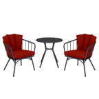 Three Piece Black and Red Metal Two Person Seating Group With Table