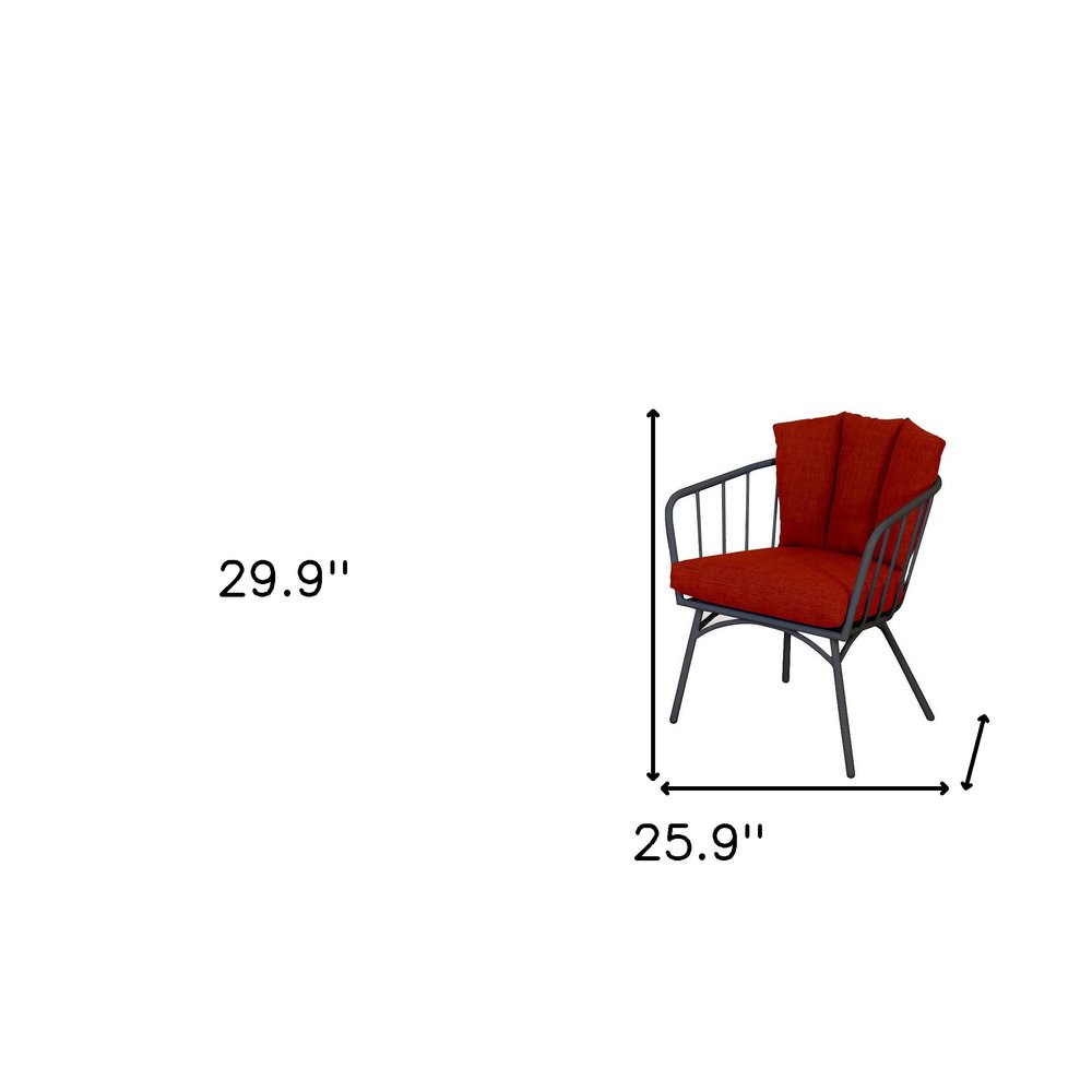 Three Piece Black and Red Metal Two Person Seating Group With Table
