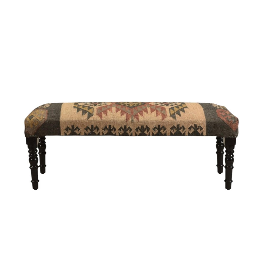 47" Shades of Brown Black Leg Southwest Upholstered Bench