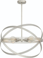 Silver Kitchen Island Six Light Metal Dimmable Chandelier