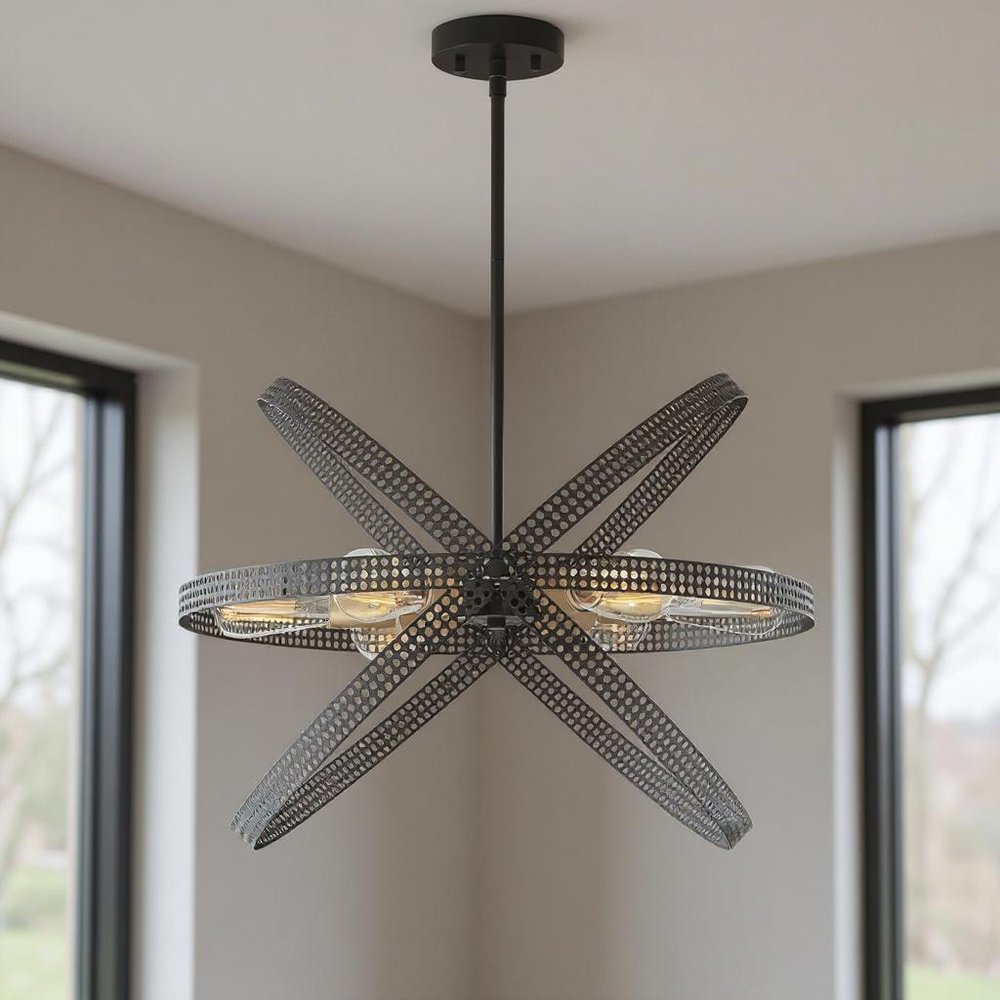 Black And Gold Kitchen Island Six Light Metal Dimmable Chandelier