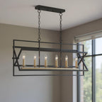 Black And Gold Kitchen Island Six Light Metal Dimmable Chandelier