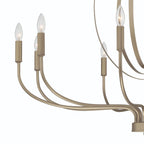 Brass Candle Style Ten Light Metal Dimmable Chandelier