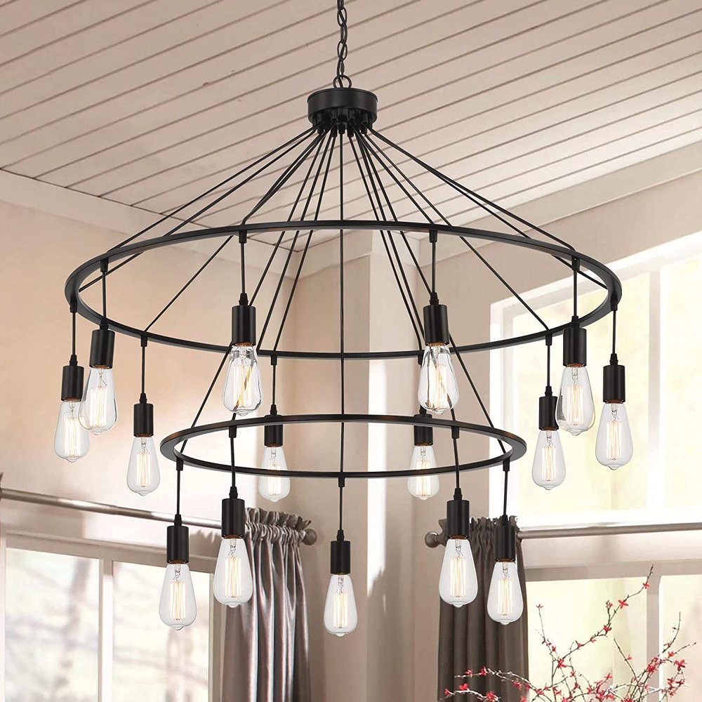 Black Candle Style Multi Light Metal Dimmable Chandelier