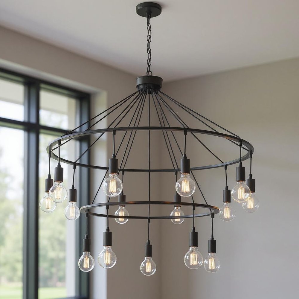 Black Candle Style Multi Light Metal Dimmable Chandelier