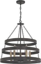 Black And Gold Candle Style Five Light Metal Dimmable Chandelier