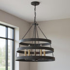 Black And Gold Candle Style Five Light Metal Dimmable Chandelier
