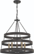 Black And Gold Candle Style Five Light Metal Dimmable Chandelier
