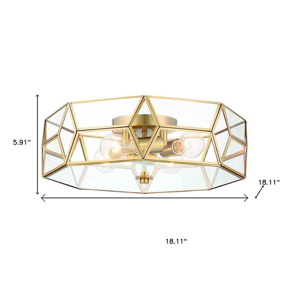 Brass Unique Statement Four Light Metal Dimmable Flush Chandelier With Clear Shades