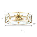 Brass Unique Statement Four Light Metal Dimmable Flush Chandelier With Clear Shades
