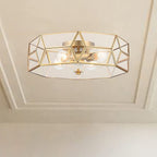Brass Unique Statement Four Light Metal Dimmable Flush Chandelier With Clear Shades