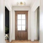 Brass Unique Statement Four Light Metal Dimmable Flush Chandelier With Clear Shades